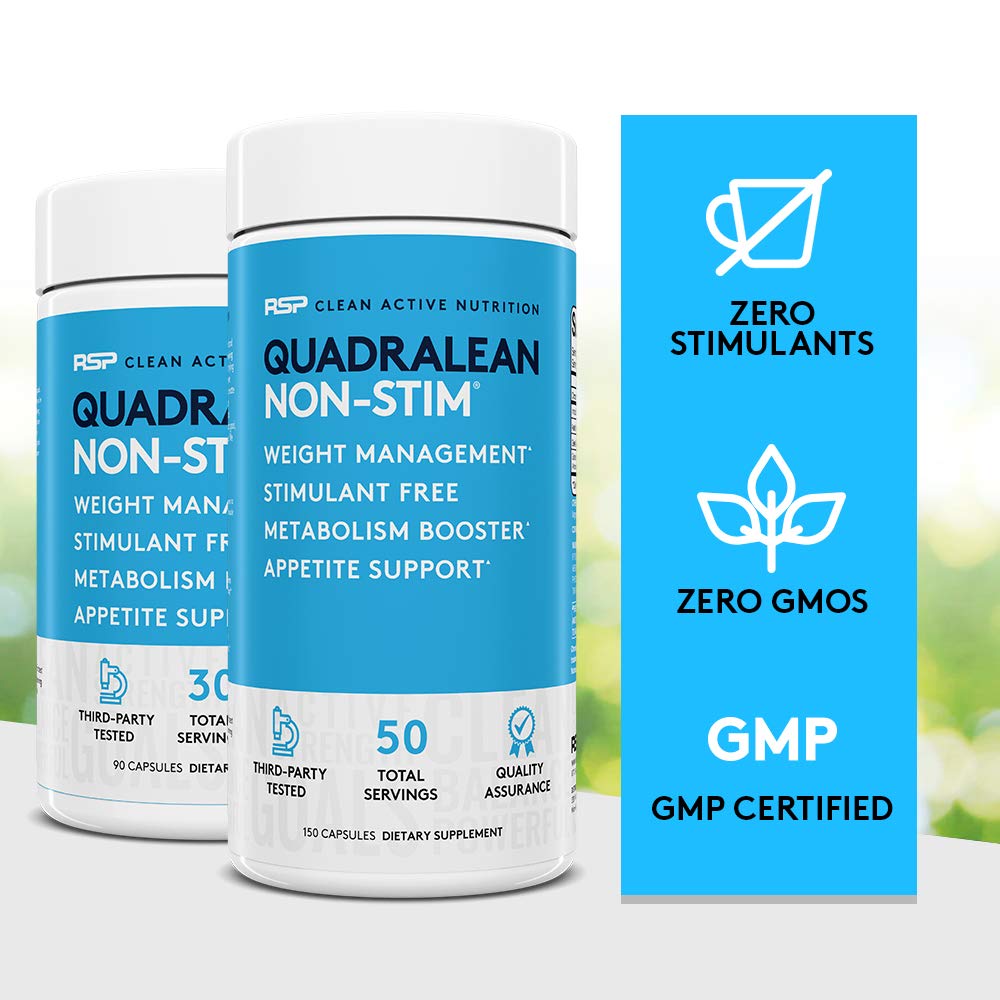 QuadraLean bottle shown for bedtime-friendly use without stimulants