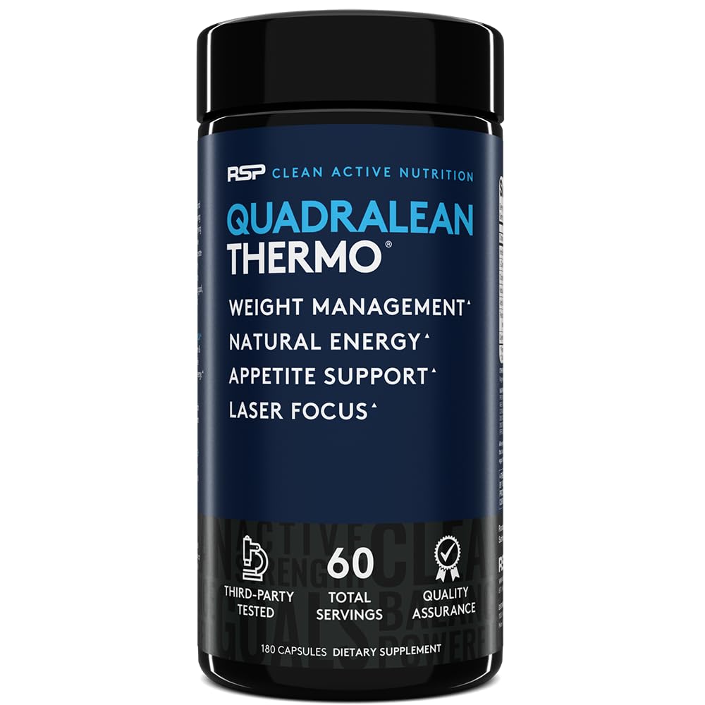 RSP Nutrition QuadraLean Thermo capsules shown for energy and fat-burning support.