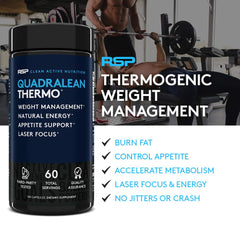 QuadraLean Thermo tablet in hand suggests convenient daily use.
