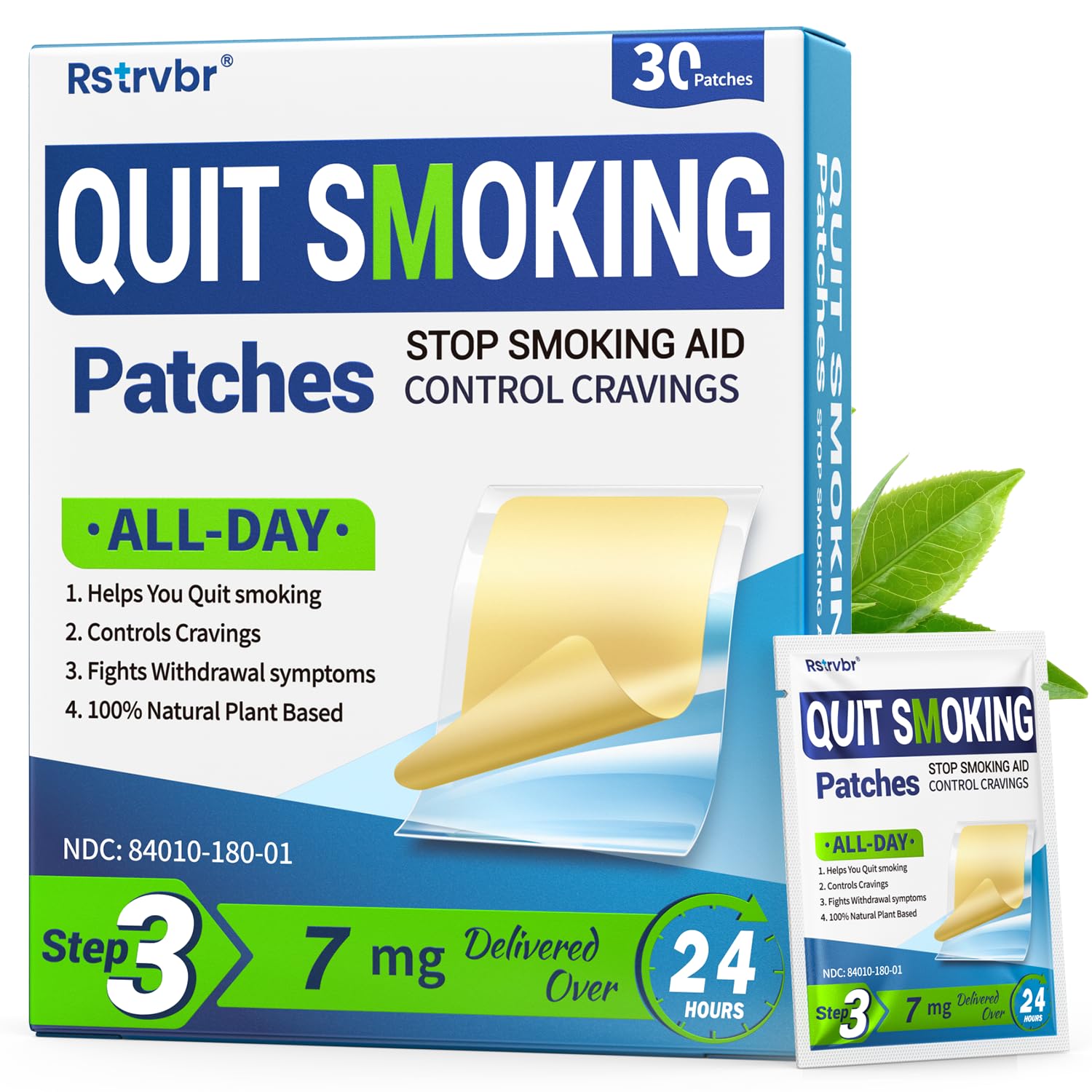 Rstrvbr Step 3 nicotine patch 7mg delivers steady 24-hour release for cravings