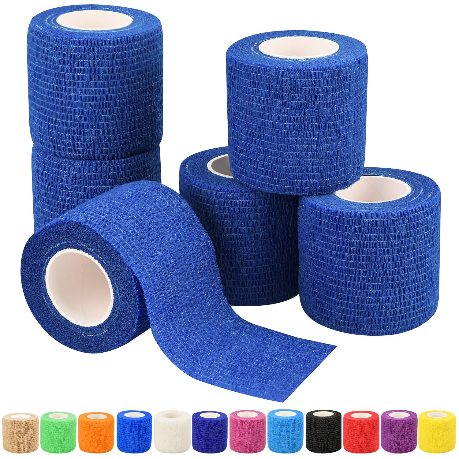 Ruby.Q 2-inch blue bandage wrap roll for secure, comfortable arm support.