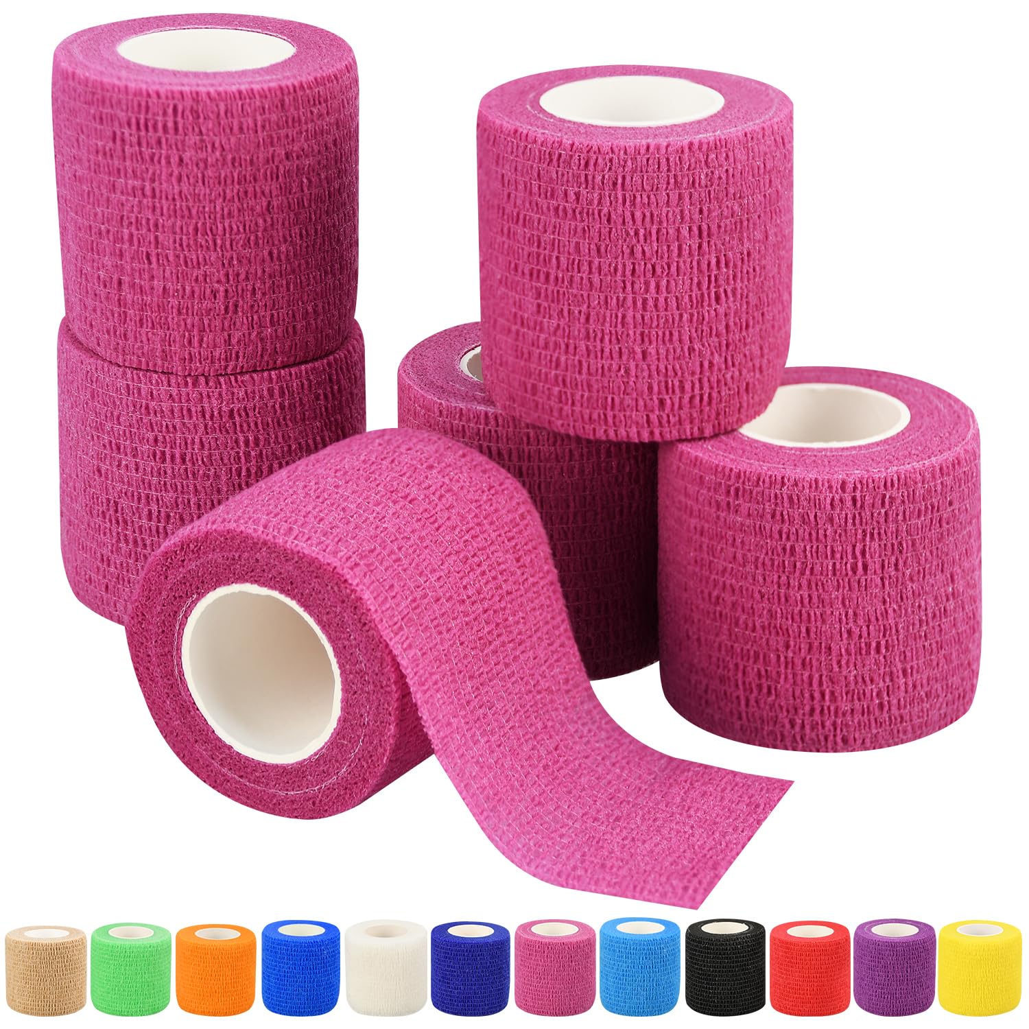 Bandaje autoadhesivo RUBY.Q rosa: seis rollos, 2 pulgadas y 5 yardas, práctico.