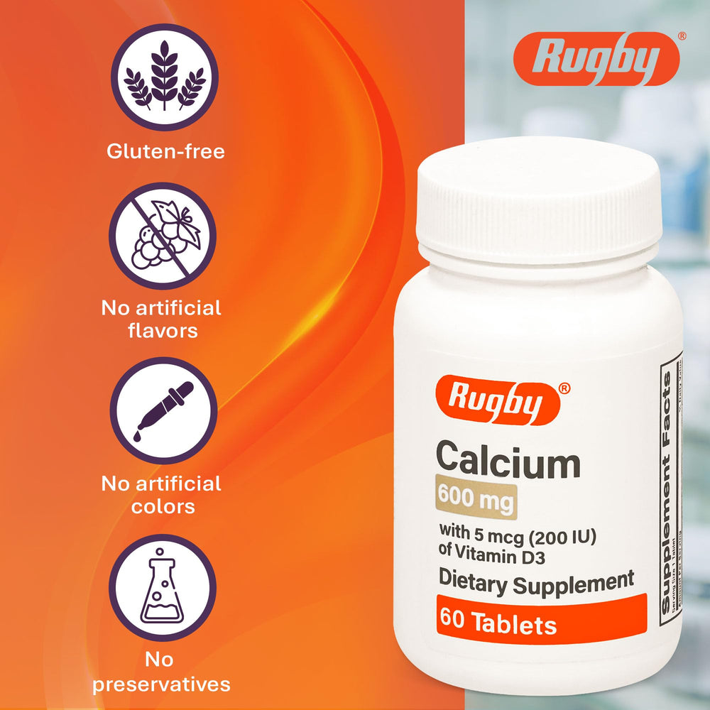 Rugby Calcium 600mg dietary supplement supports bone and tooth health