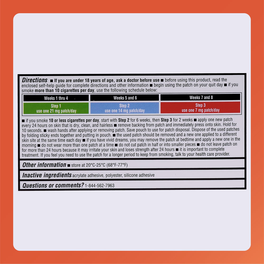 Rugby Clear nicotine patch box with instructions highlights easy daily routine