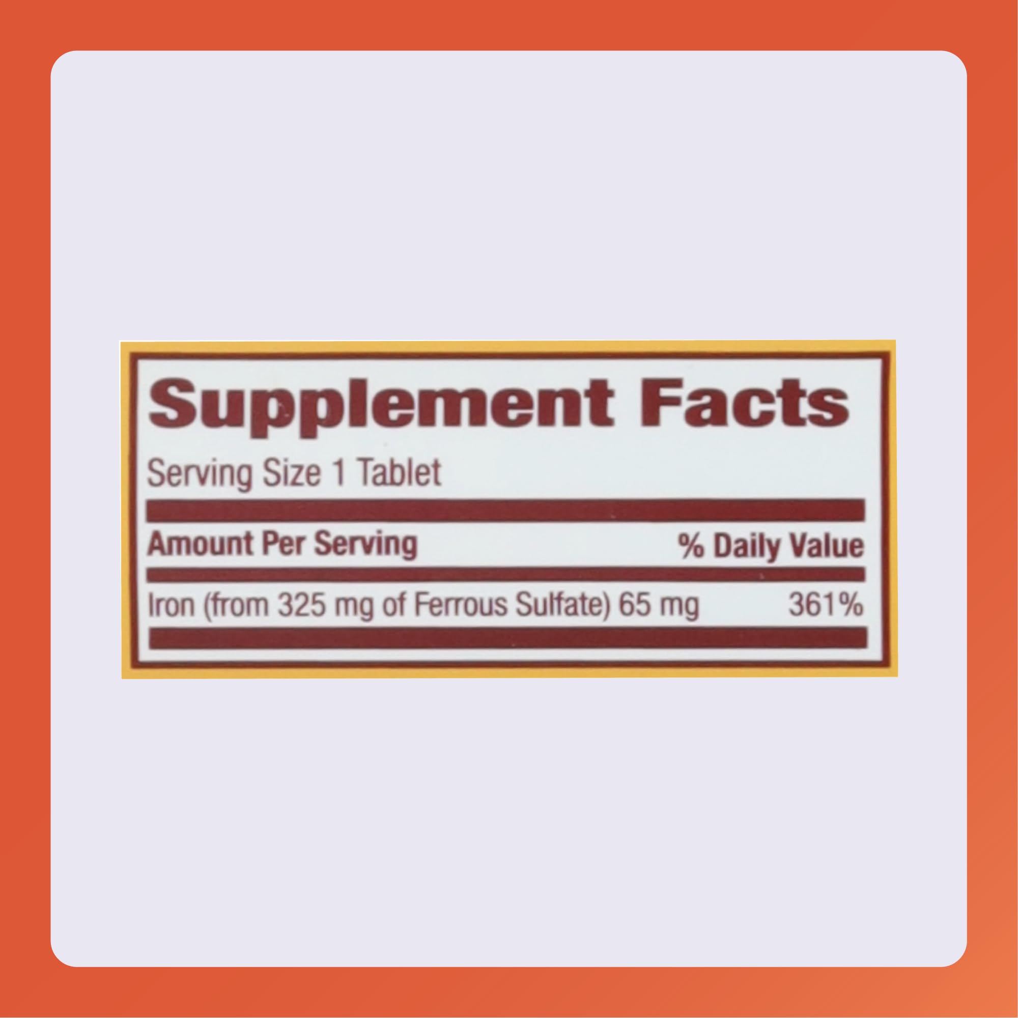 Rugby Ferrous Sulfate tablet closeup highlighting 325mg dose