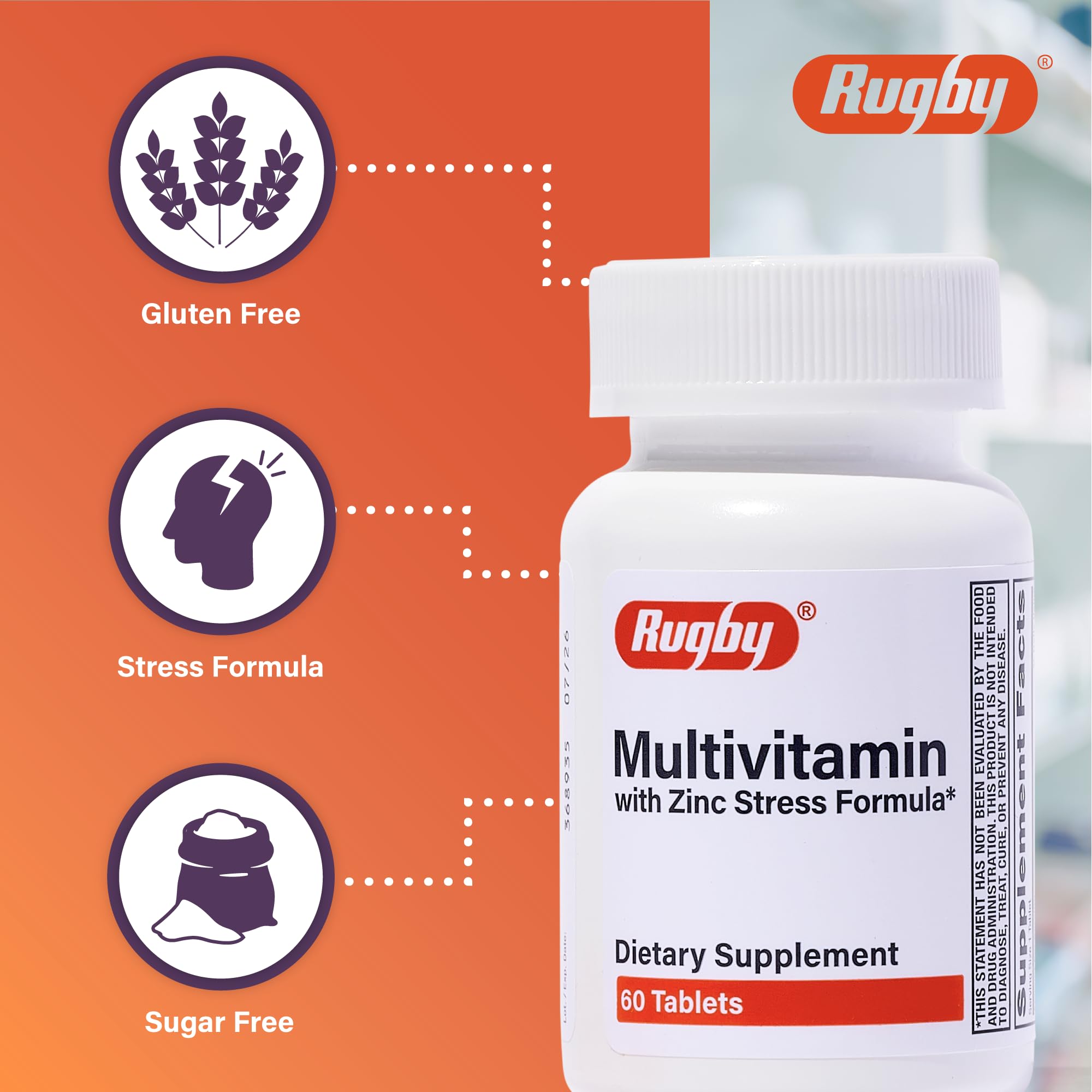 Rugby Laboratories bottle label showcasing quality formulation and regulatory compliance.