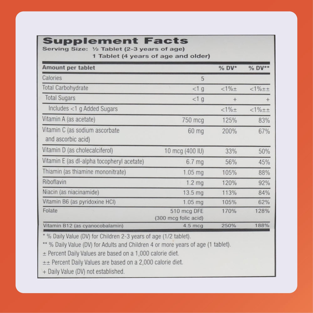 Rugby Laboratories Multivitamin dosage for 2–3 years shown in the image.