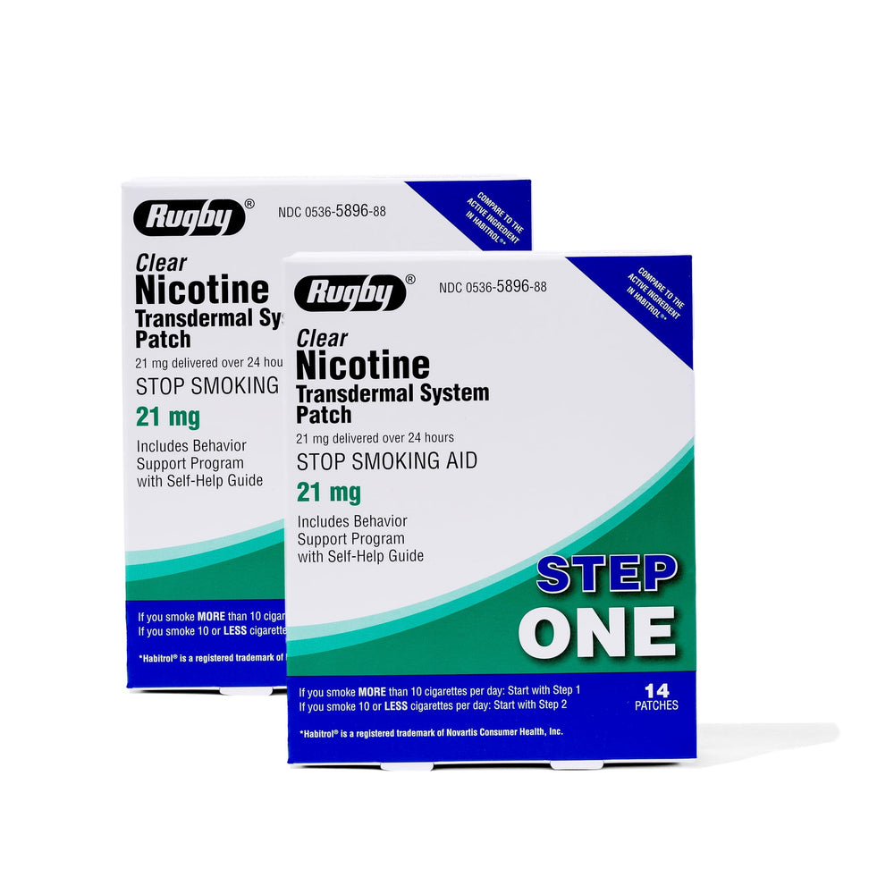 Rugby Laboratories clear nicotine patch 21mg delivers 24-hour relief from cravings.