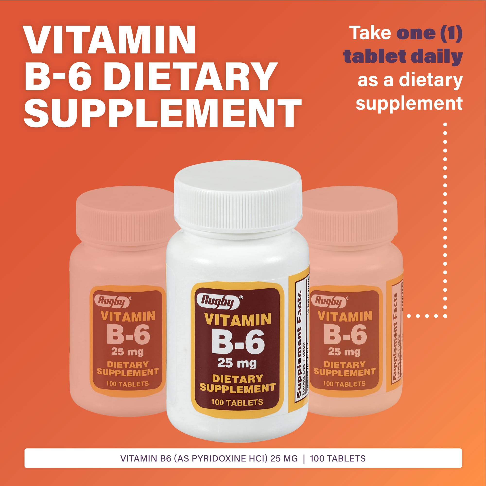 Rugby Laboratories dosis diaria de vitamina B6 25 mg para apoyo general