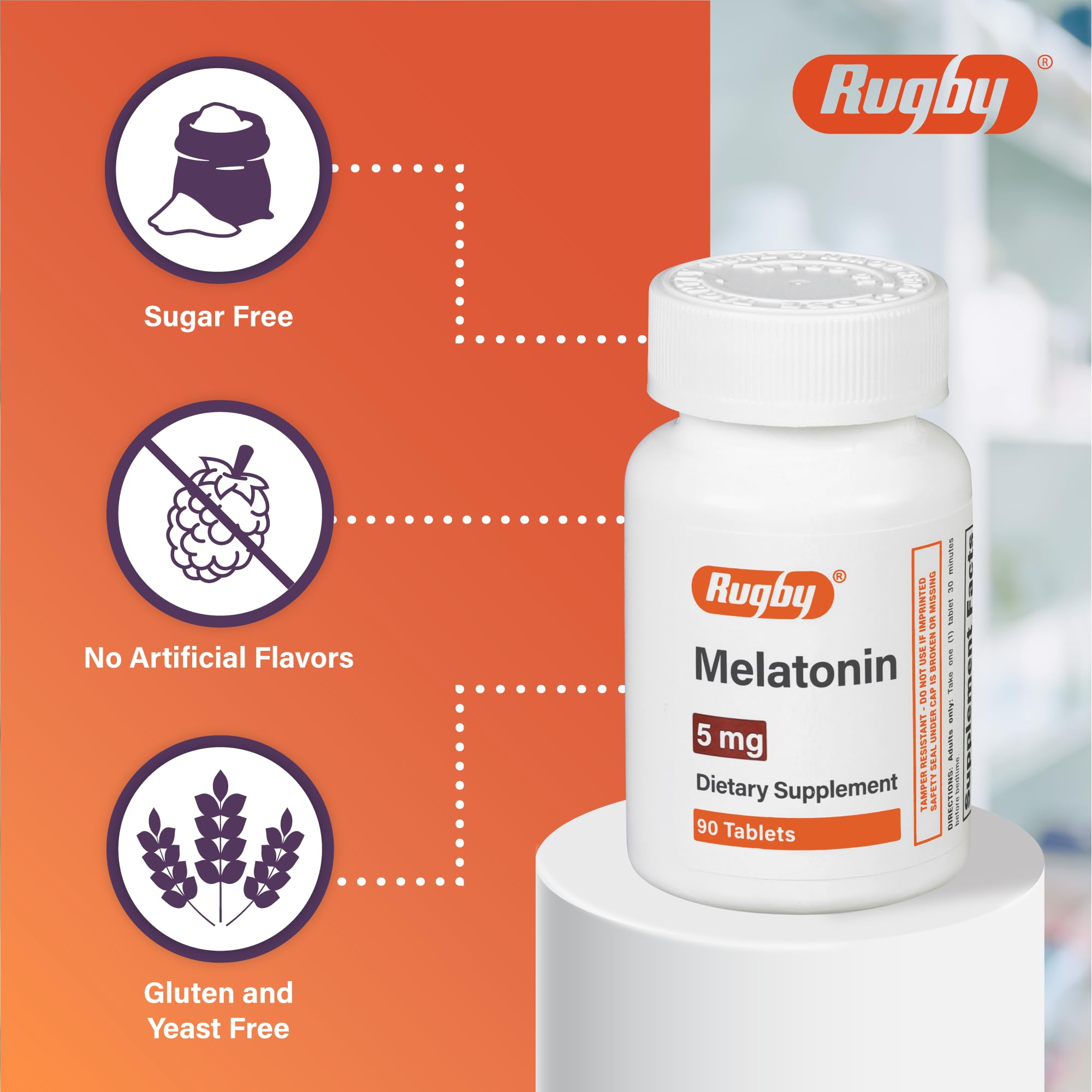 Rugby Laboratories melatonin bottle cap showing secure storage for freshness