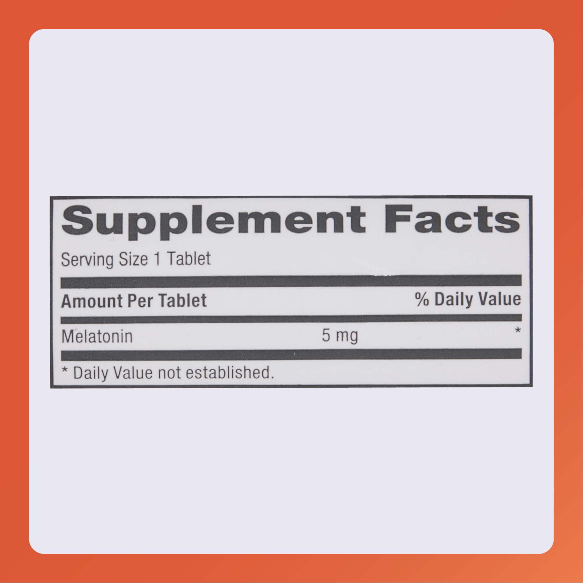 Rugby Laboratories melatonin label detail emphasizing 5 mg per tablet and compliance
