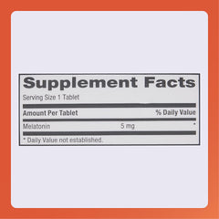 Rugby Laboratories melatonin label detail emphasizing 5 mg per tablet and compliance