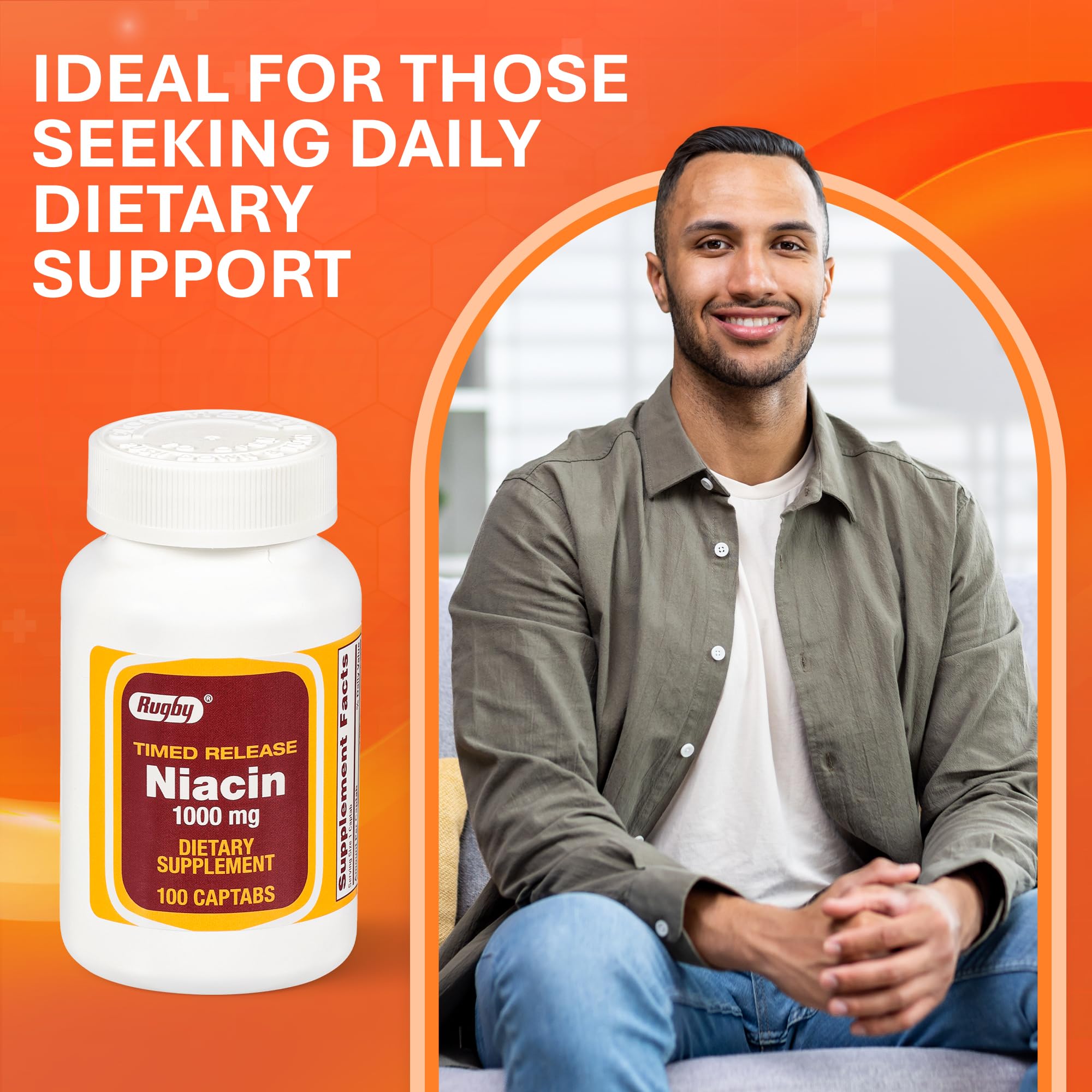 Rugby Laboratories niacin timed-release label closeup communicates product details