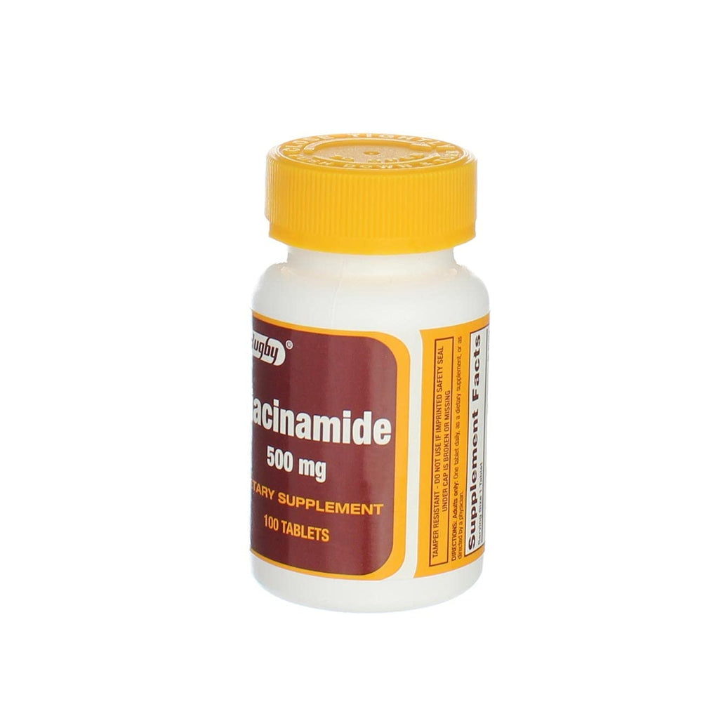 Rugby Laboratories Niacinamide 500 mg bottle on countertop for easy access