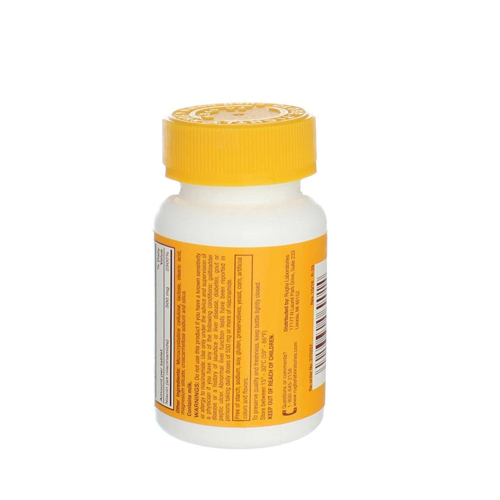 Rugby Laboratories Niacinamide 500 mg packaging front showing bottle design