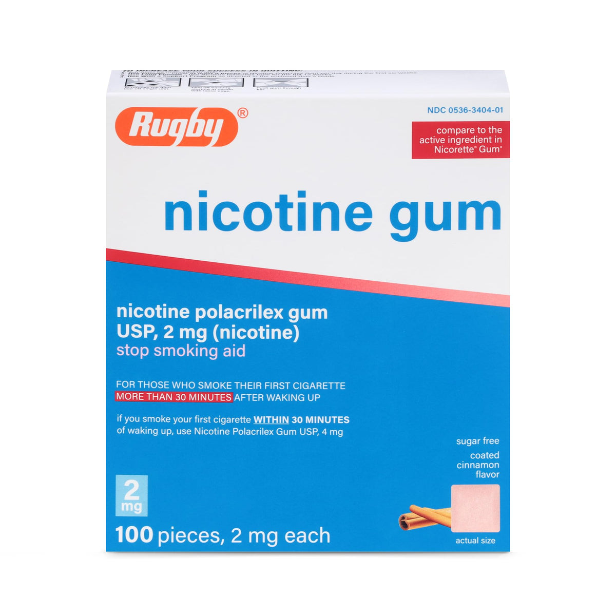 Rugby Laboratories 2mg cinnamon gum pack front – convenient quit aid for cravings on the go