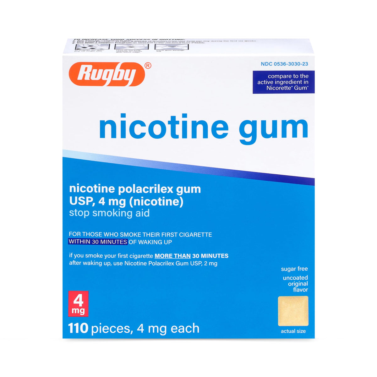 Rugby Laboratories 4mg original flavor gum pack 110-count supports quit smoking discretely.