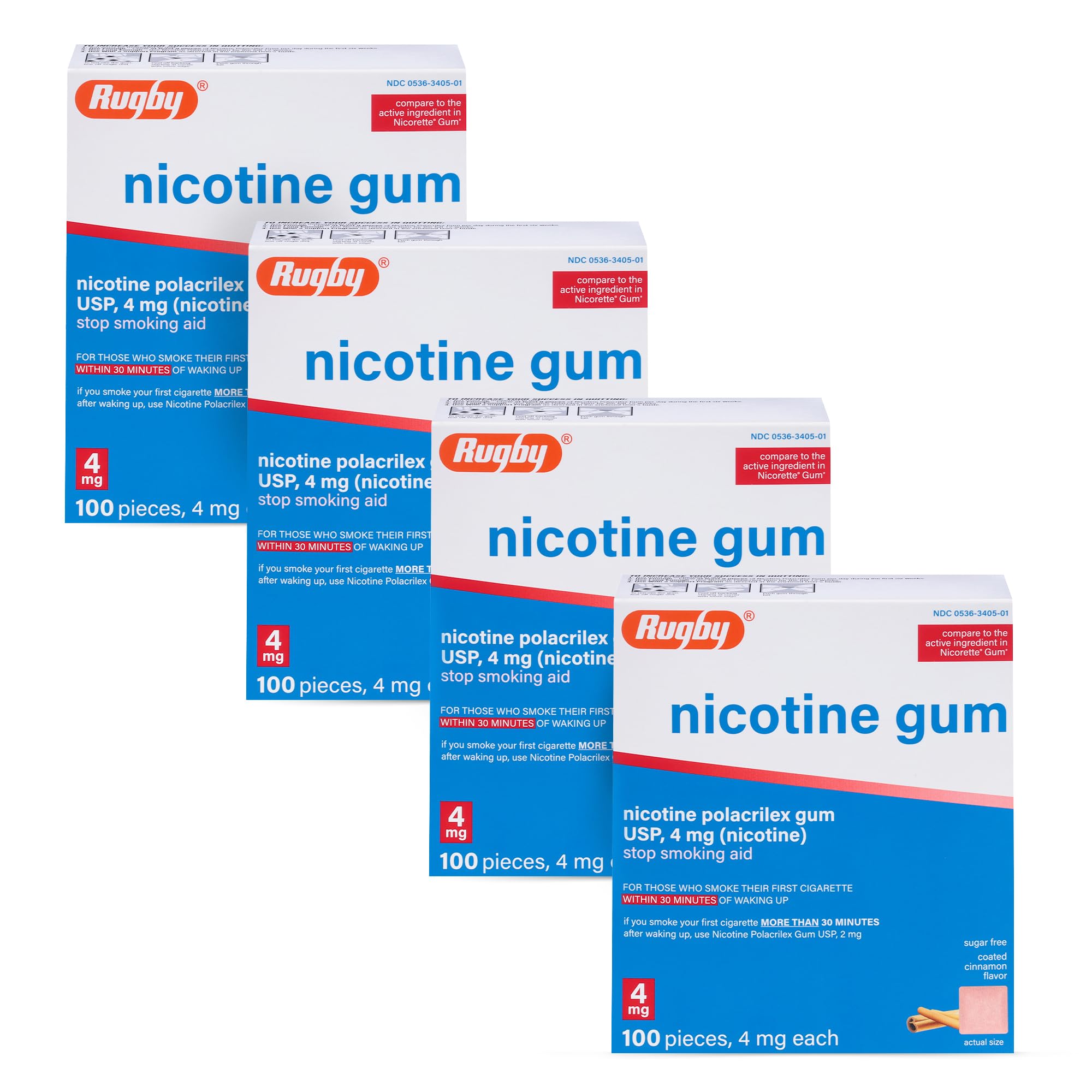 Rugby Laboratories cinnamon gum 4mg pack front supports discreet quitting