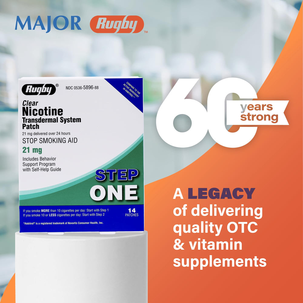 Rugby Laboratories packaging and instructions card illustrating simple steps for patch changes.