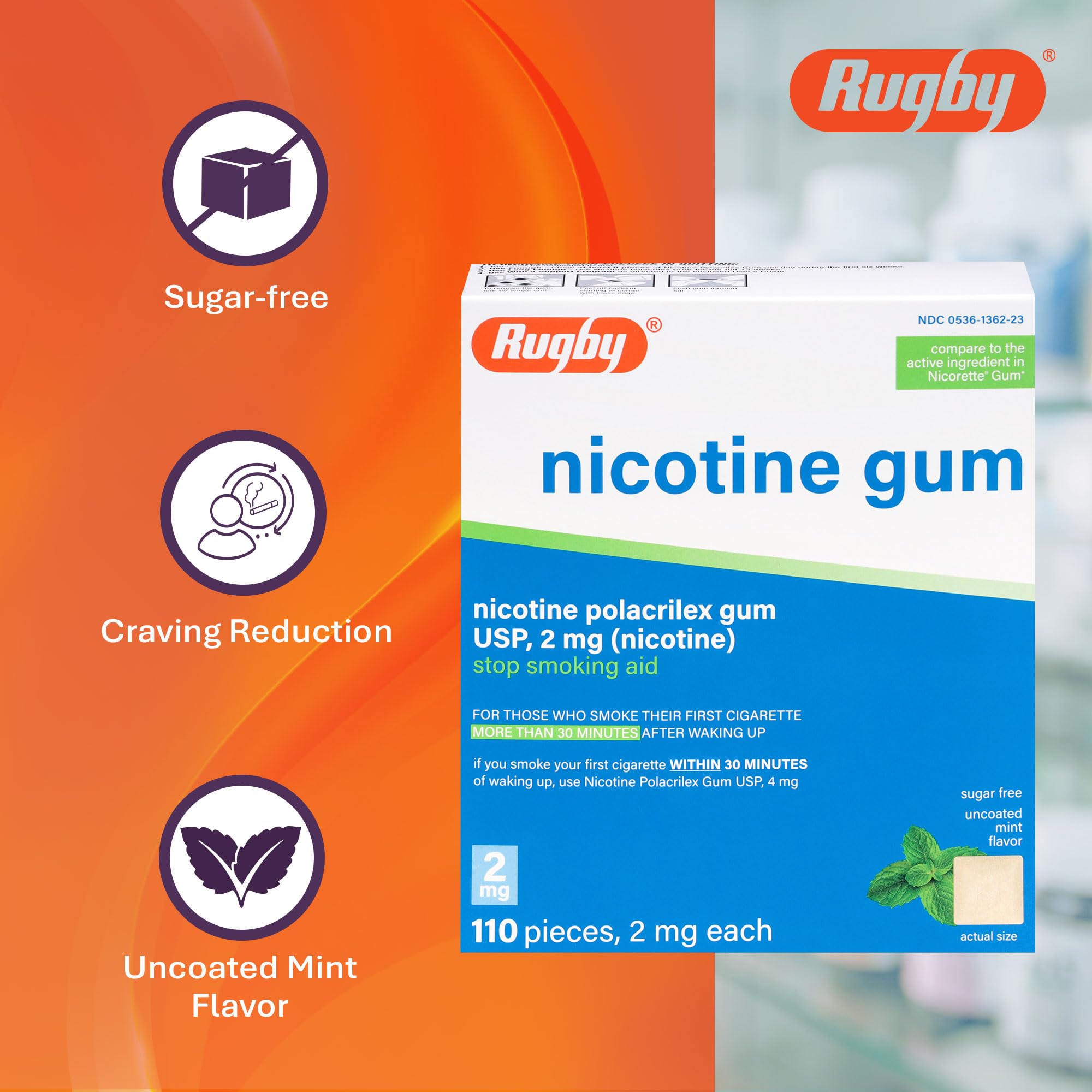 Rugby Polacrilex mint gum sugar-free option supports healthier quitting.