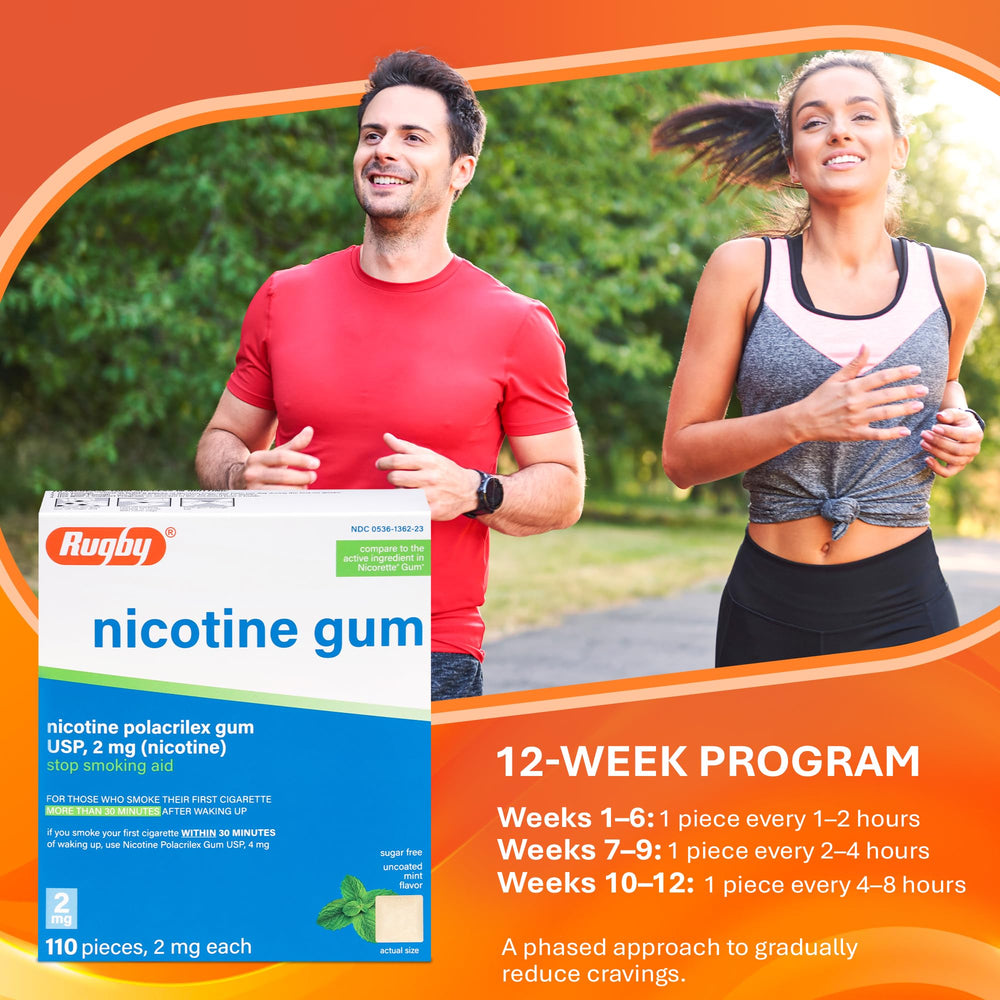 Rugby Polacrilex mint gum tingling action helps curb cravings.