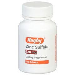 Rugby Laboratories zinc sulfate tablets bottle for daily dietary support.