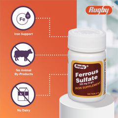 Rugby Laboratories iron supplement dosage guidance on label