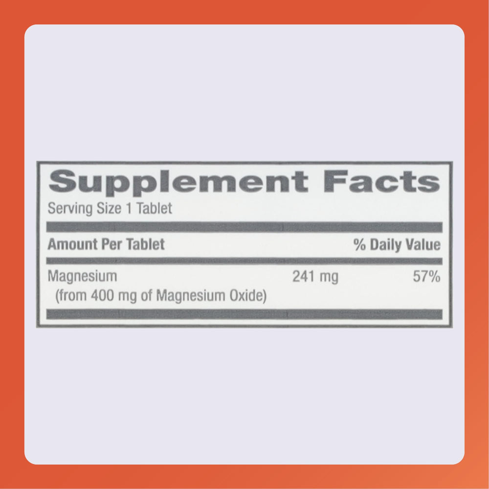 Rugby Labs magnesium oxide 400mg label nutrition shows magnesium content