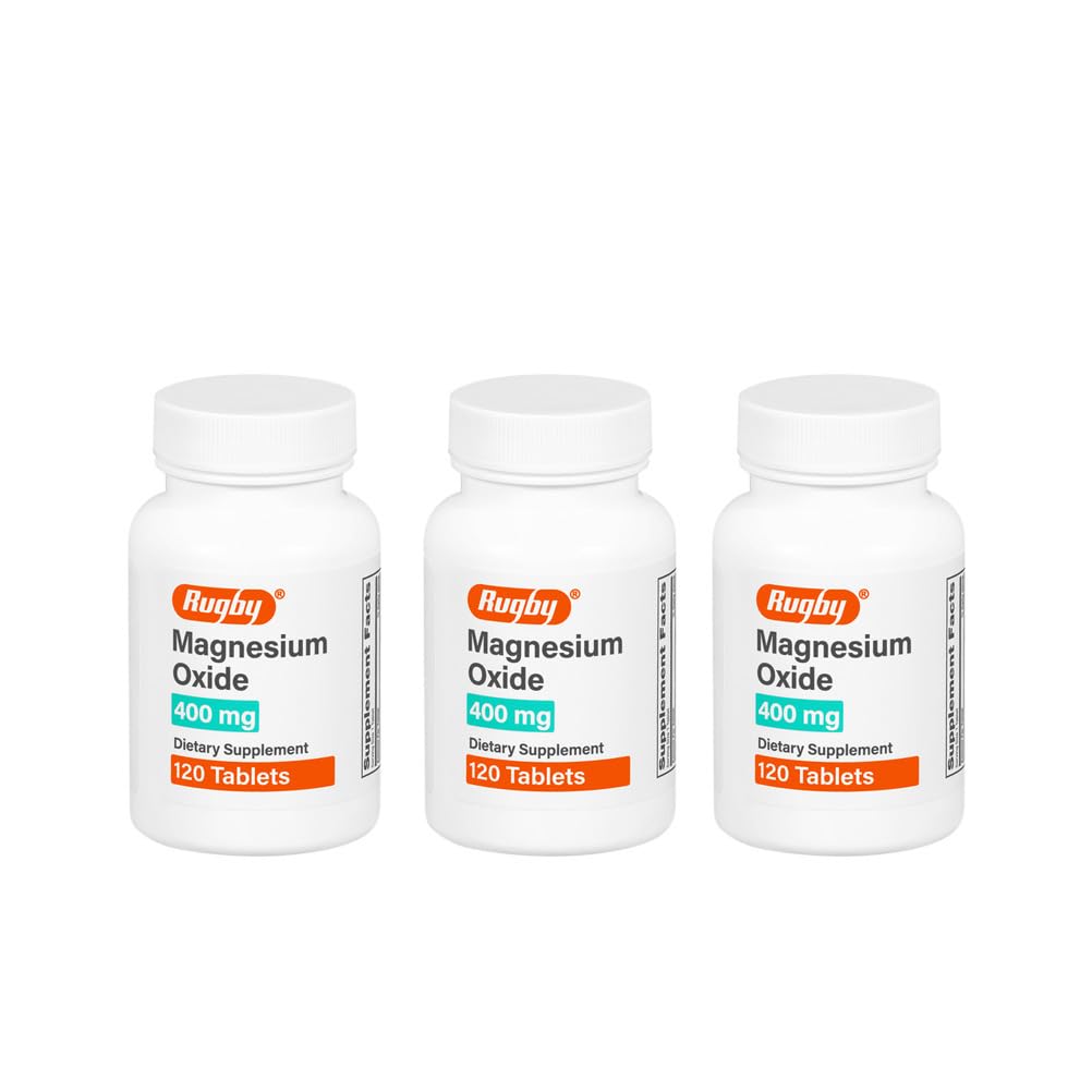 Rugby Labs magnesium oxide 400mg tablet closeup showing daily supplement use