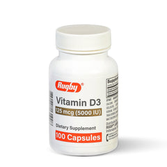 Rugby Laboratories Vitamin D3 5000 IU bottle for daily immune and bone support.