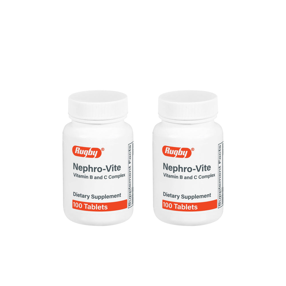 Rugby Nephro-Vite bottle closeup for convenient daily vitamin support