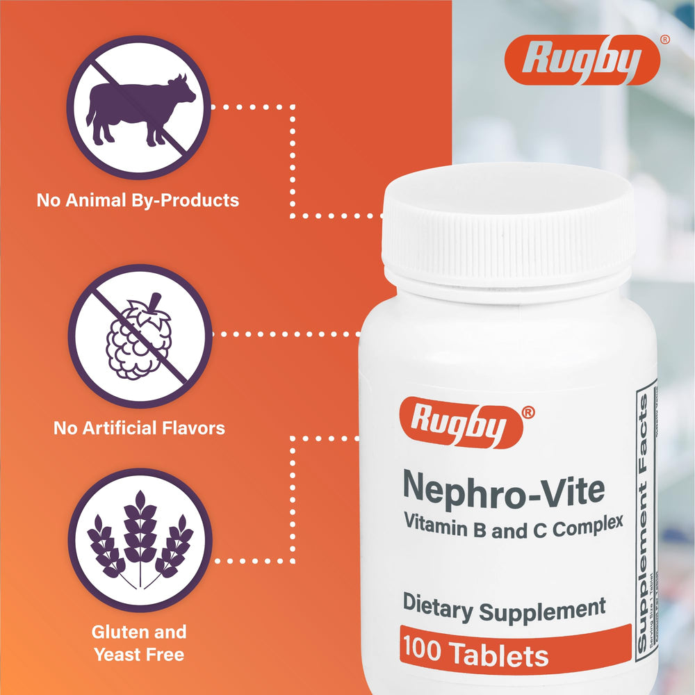 Rugby Nephro-Vite label detail highlighting the vitamin B and C complex