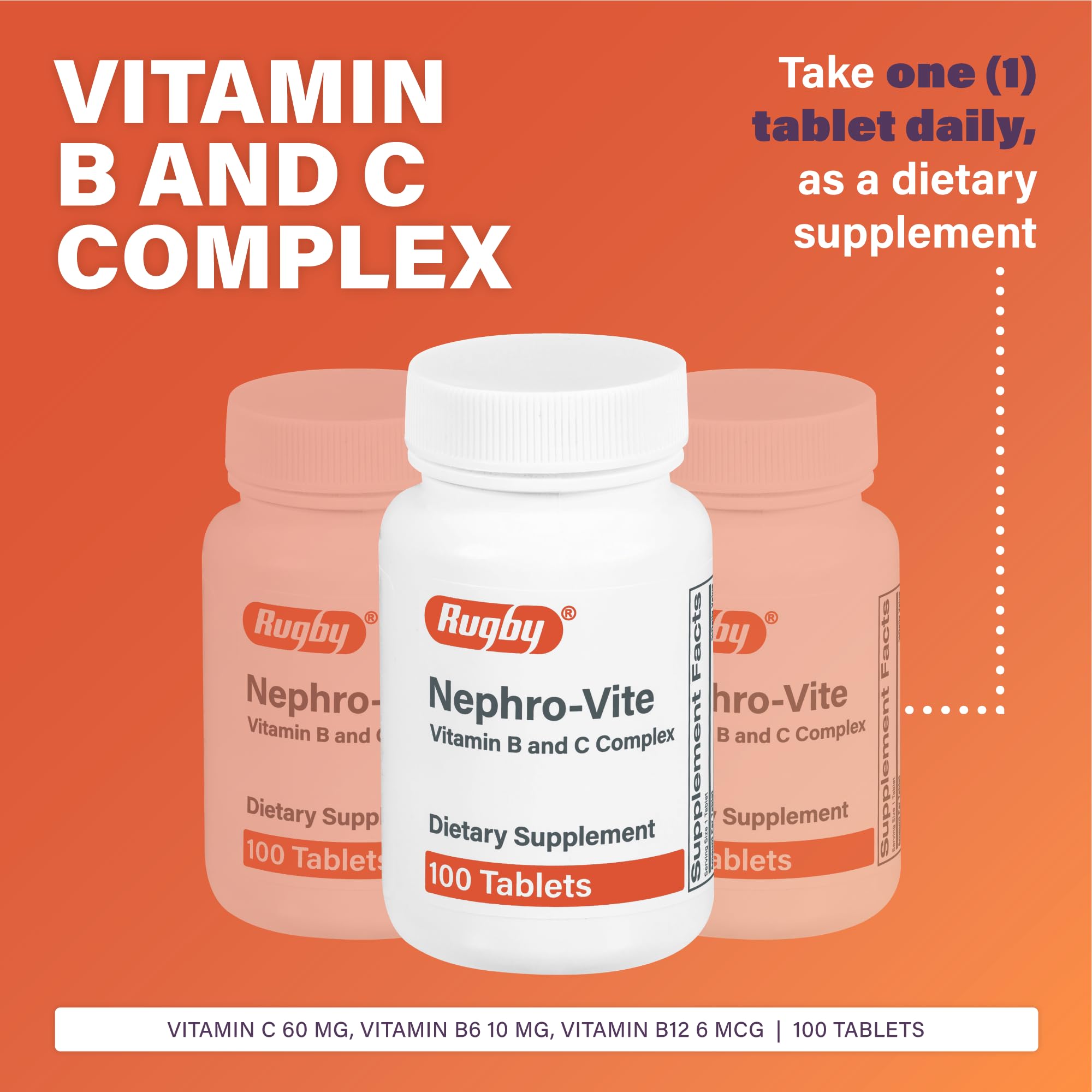 Rugby Nephro-Vite tablets daily dose shown for convenient nutrient intake