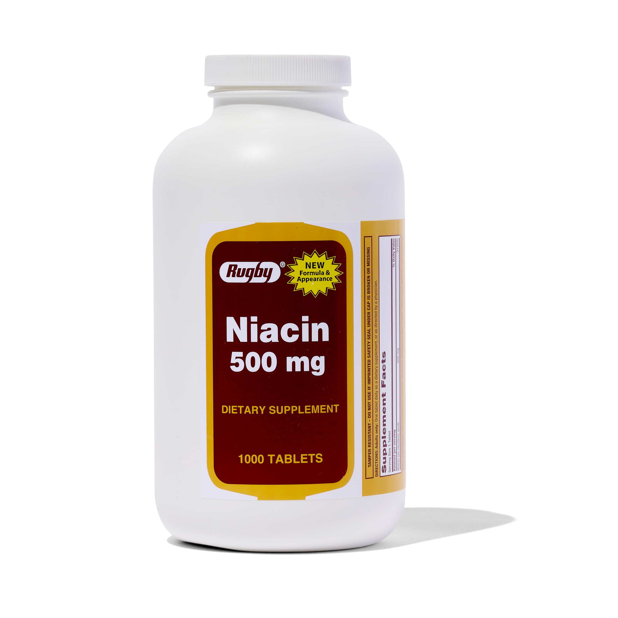 Rugby Niacin 500mg bottle front with daily energy support potential