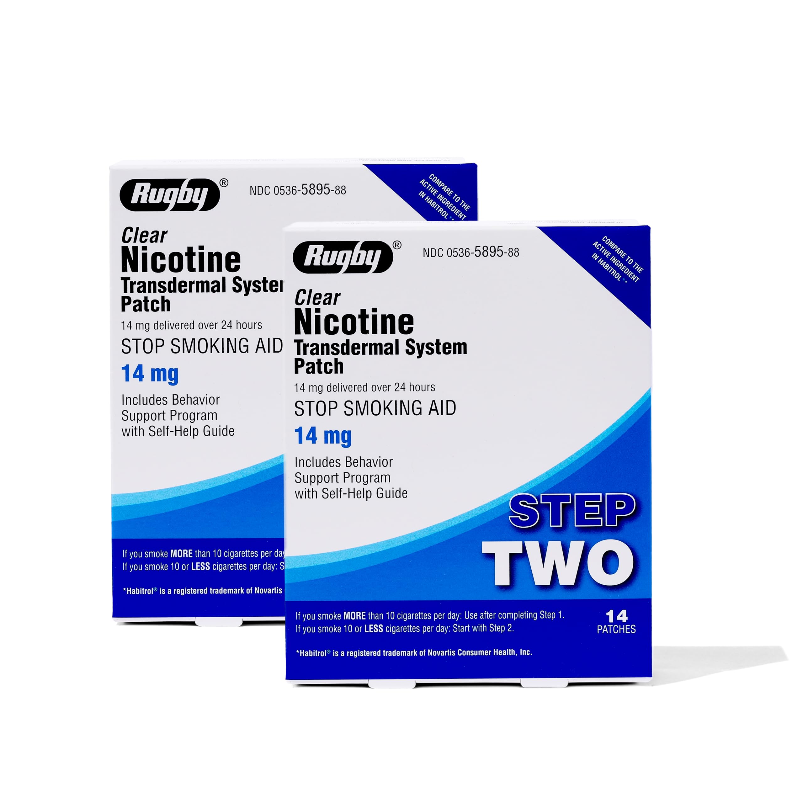 Rugby Nicotine Patch Step Two 14 mg front view, discreet daily wear.
