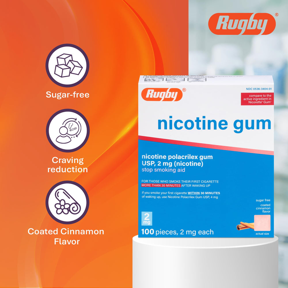 Rugby Polacrilex 2mg nicotine gum instruction card visuals simplify following the 12-week plan
