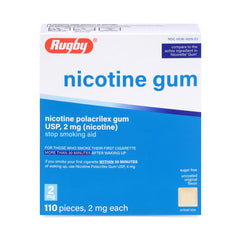 Rugby Polacrilex 2mg nicotine gum original packaging supports on-the-go craving relief.