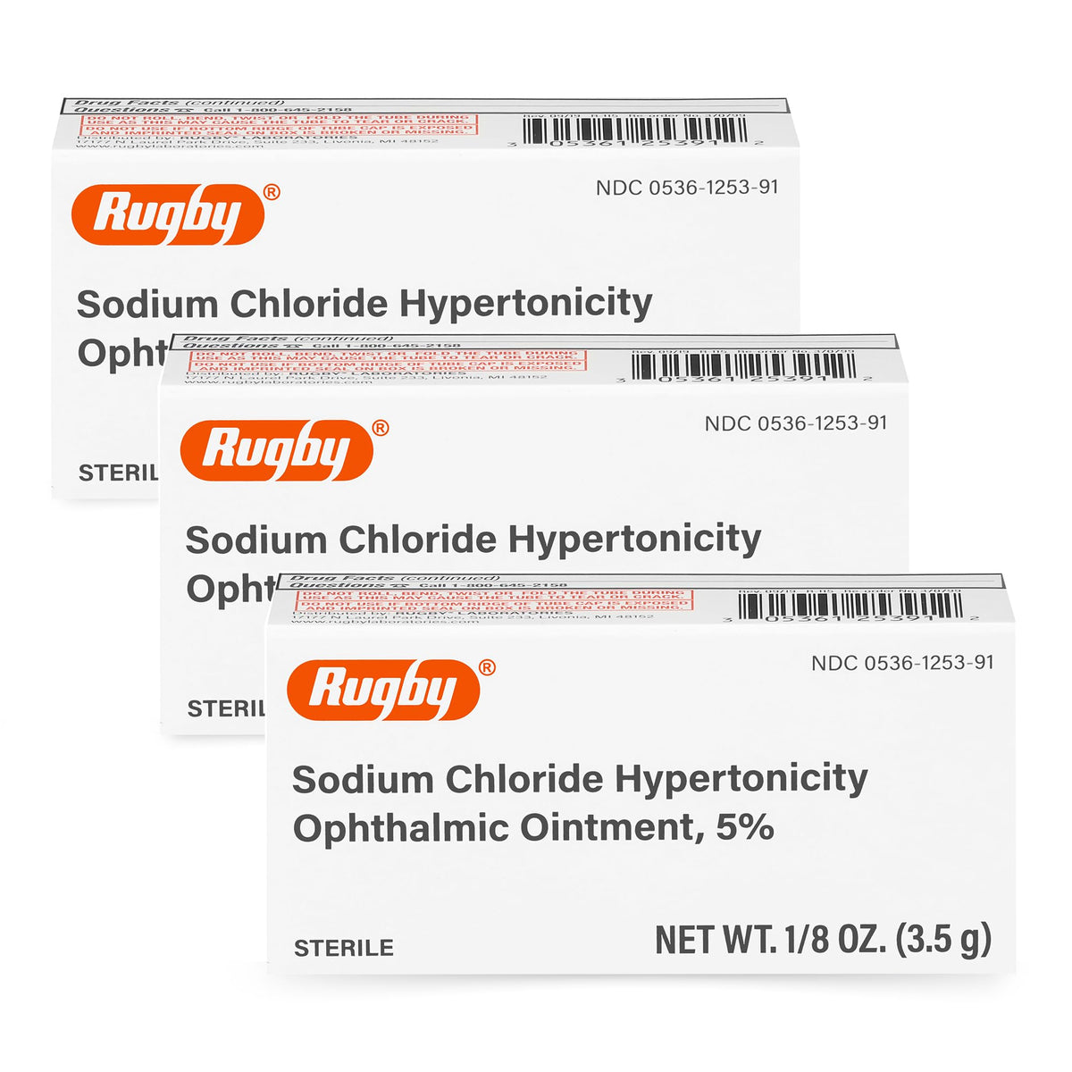 RUGBY Laboratories Rugby Sodium Chloride ophthalmic ointment 5% pack for convenient temporary corneal edema relief.