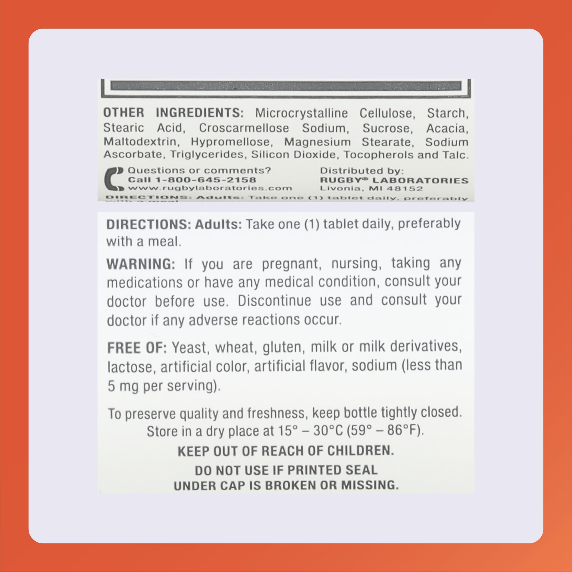 Rugby Vitamin D3 bottle close-up showing calcium content note.