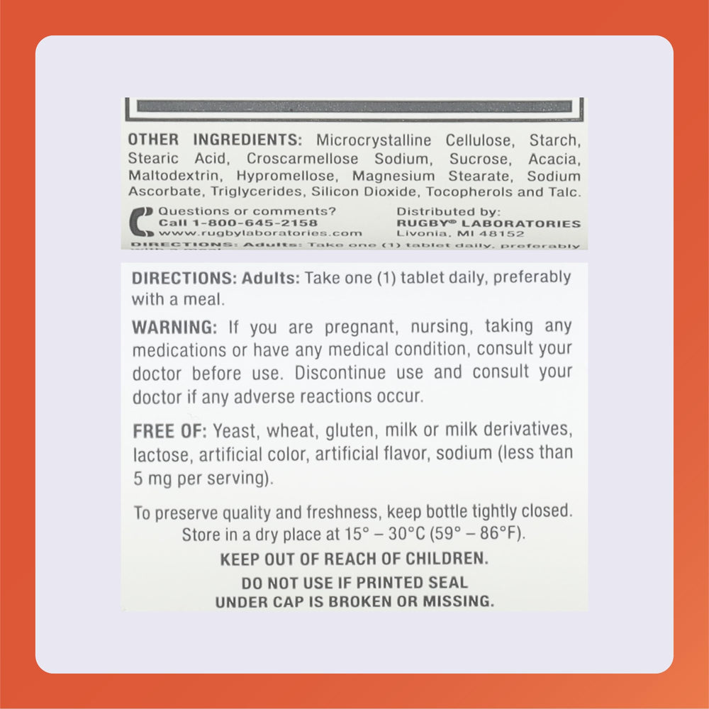 Rugby Vitamin D3 bottle close-up showing calcium content note.