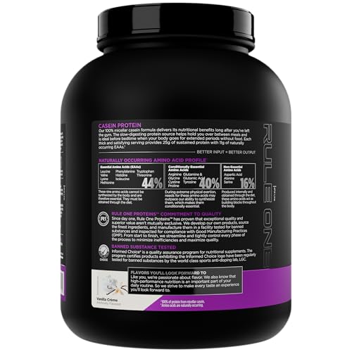 Rule 1 Casein Protein Vanilla Creme being poured into a glass for night use