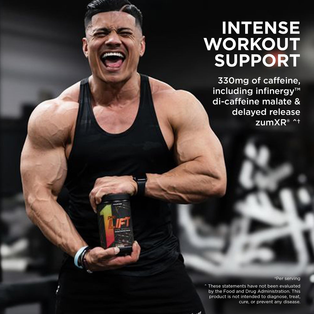 Rule 1 preLIFT on gym bench highlighting endurance and pumps