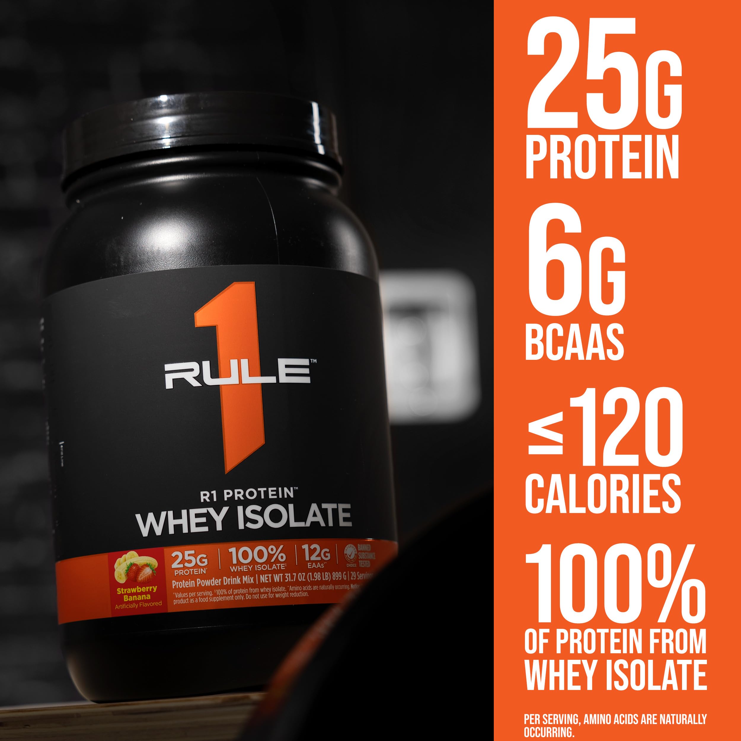Glass with mixed Rule 1 Whey Isolate Banana Creme shake