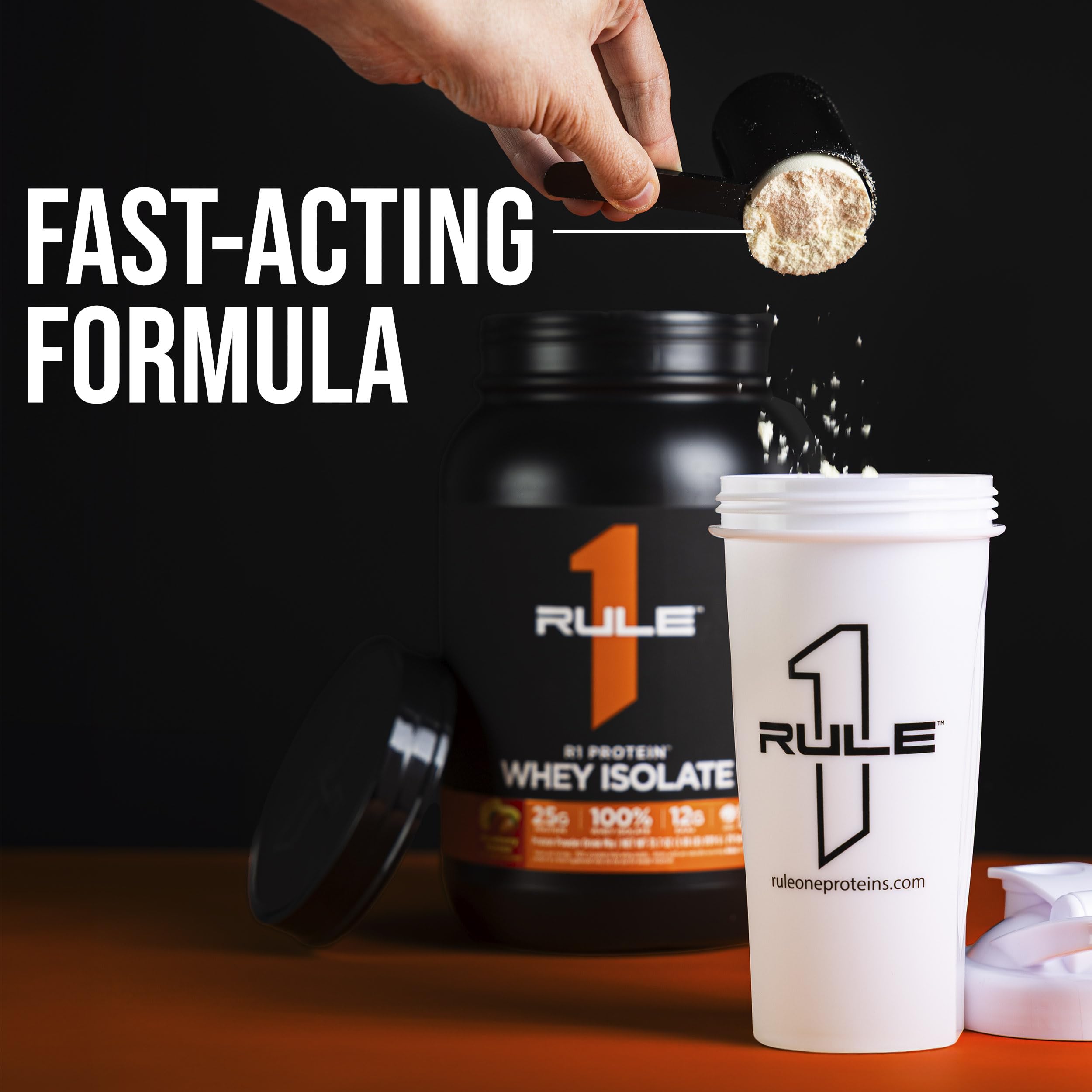 No added sugars label on Rule 1 Whey Isolate highlighting clean macros
