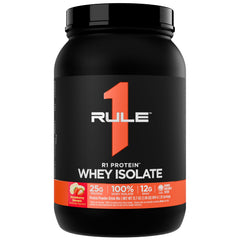 Rule 1 Proteins R1 Whey Isolate bottle ready for post-workout recovery.
