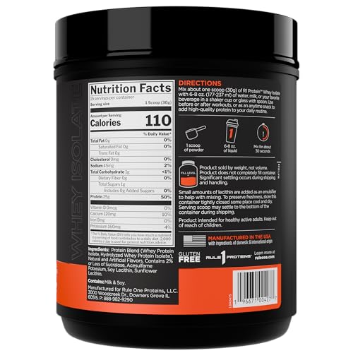 Rule 1 R1 Whey Isolate scoop close-up showing 25g protein per serving