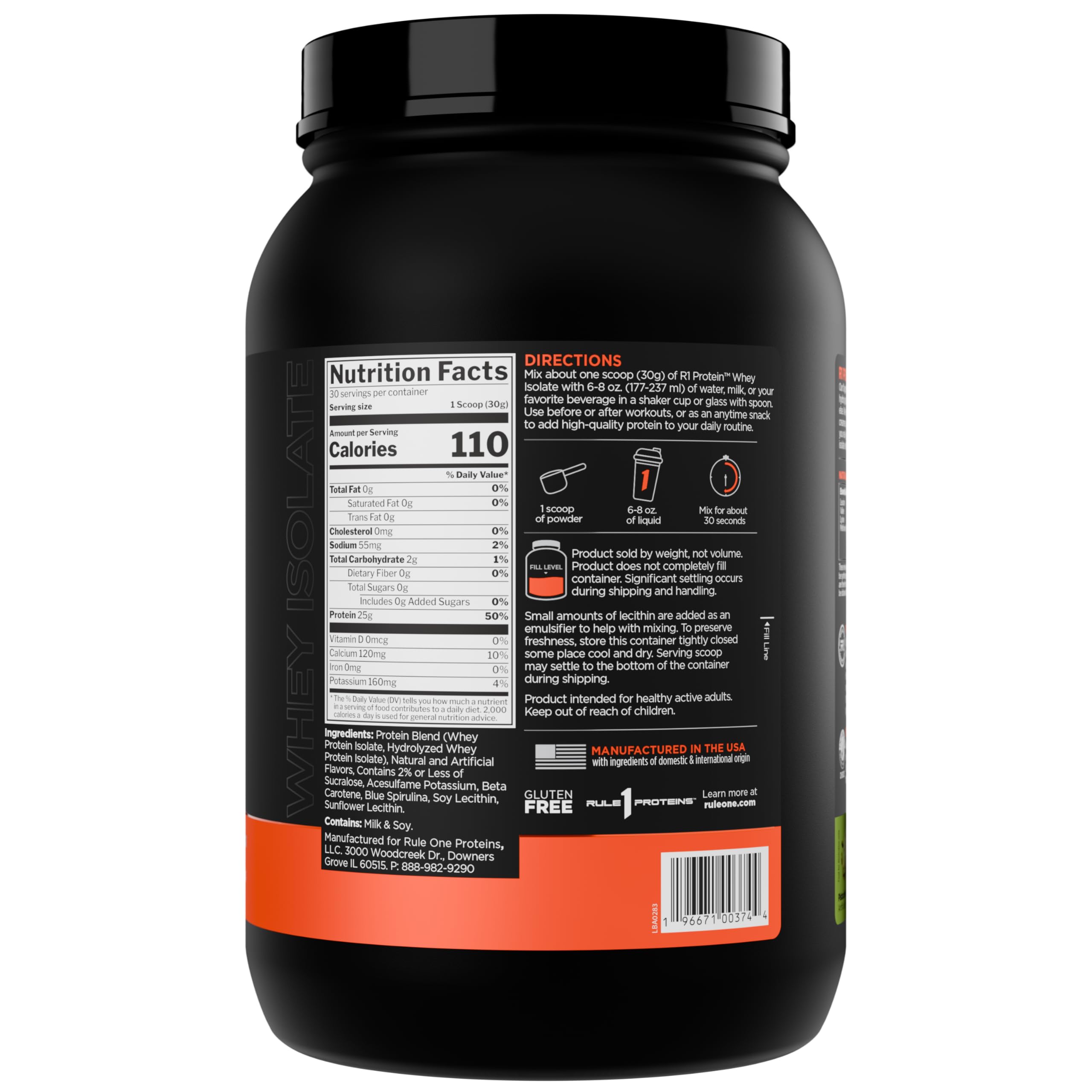 Rule 1 Proteins R1 Whey Isolate scoop ready for quick mix and fast absorption