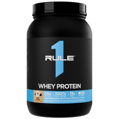 Rule 1 Proteins Whey Protein bottle showing 24g protein per serving for recovery