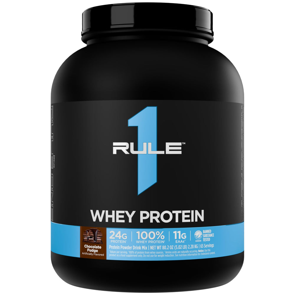 Rule 1 Proteins Whey Protein bottle label highlights 24 g per serving for daily fueling