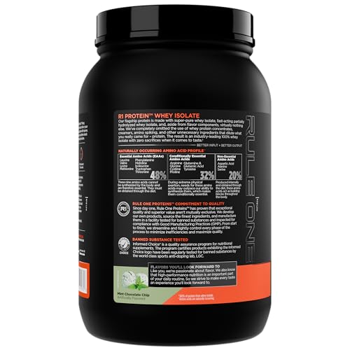 Scoop beside glass showing 25g protein and 6g BCAA per serving